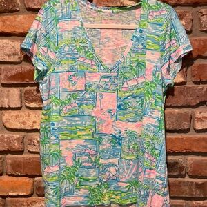 Lilly Pulitzer The Honda Classic Etta V Neck Top Size XL